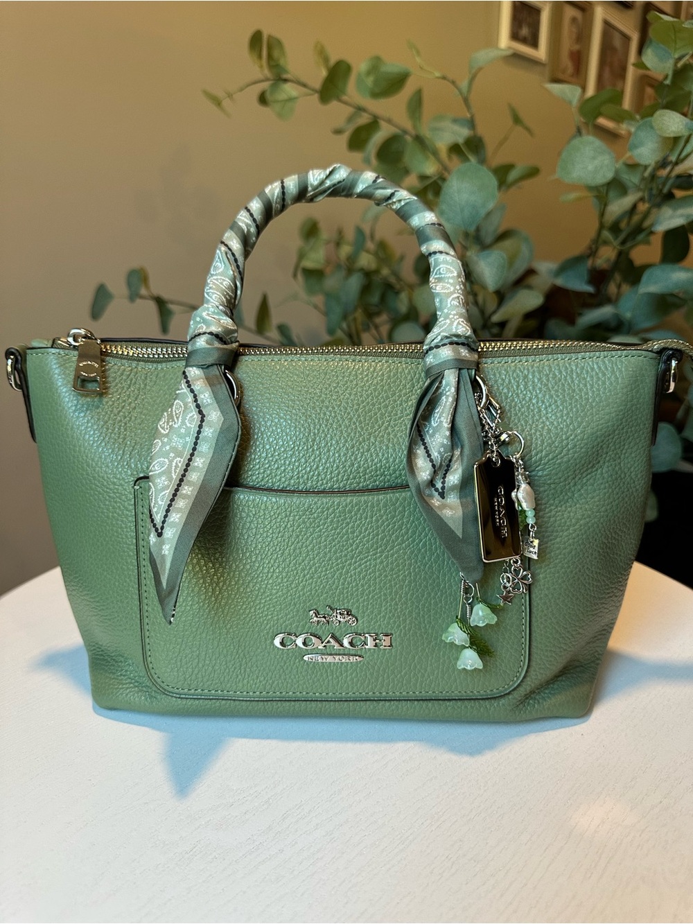 Coach Sage Green Pebbled Leather Satchel Mini Emma Satchel